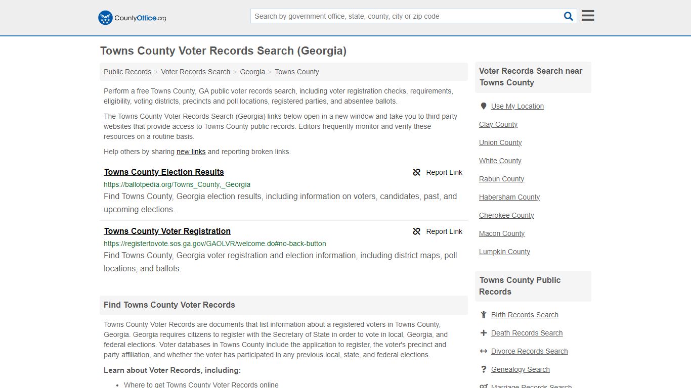Towns County Voter Records Search (Georgia) - County Office